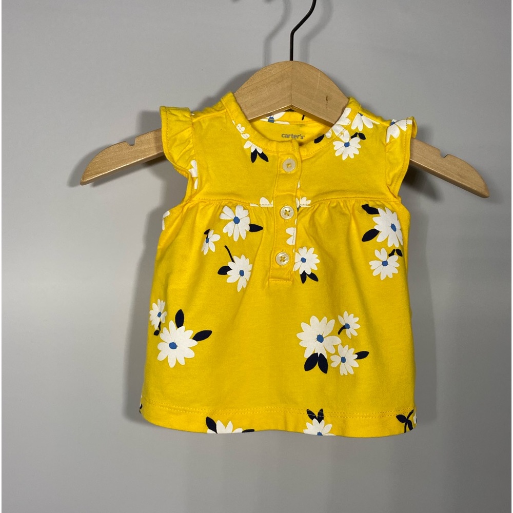 Carter's Bright Yellow Floral Flutter Sleeveless Top 3 M